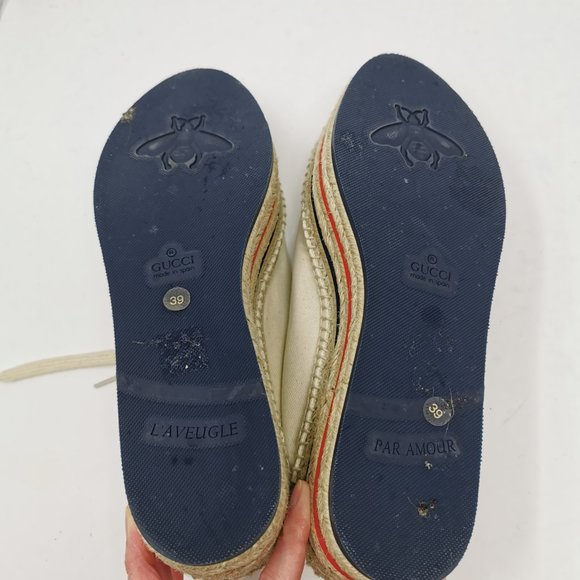 Gucci Canvas Logo Lace-up Wedge Espadrille Platform Shoes - Picture 12 of 13